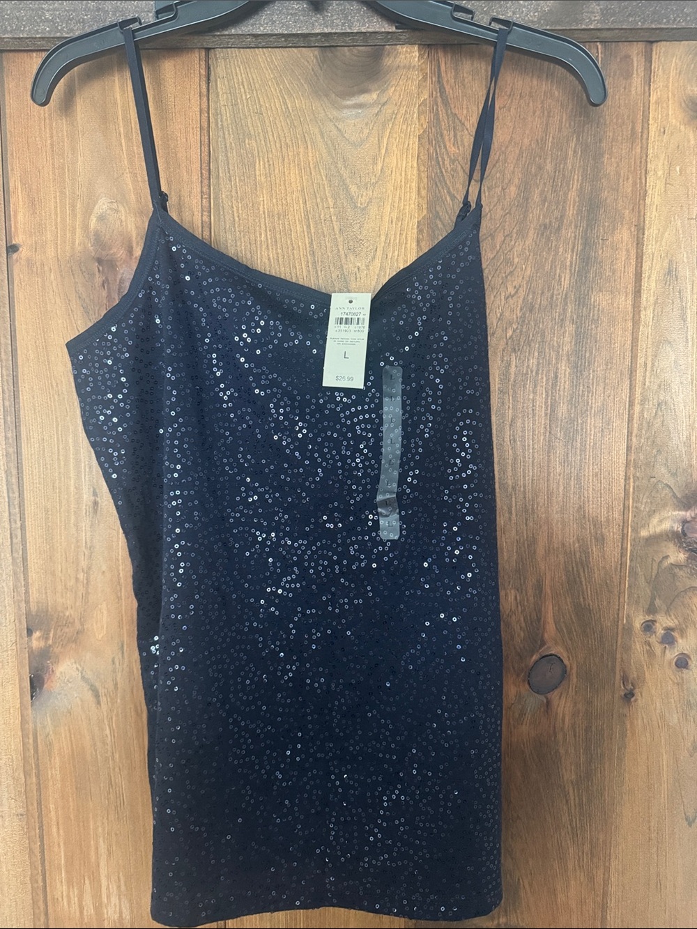 Ann Taylor Black Sequin Spaghetti Strap Tank Top